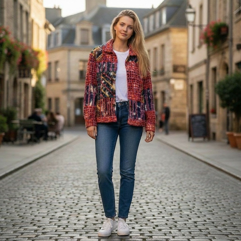Minnie's Closet Womens Patchwork Jacket Size M Red Purple Embroidered Indie Fall